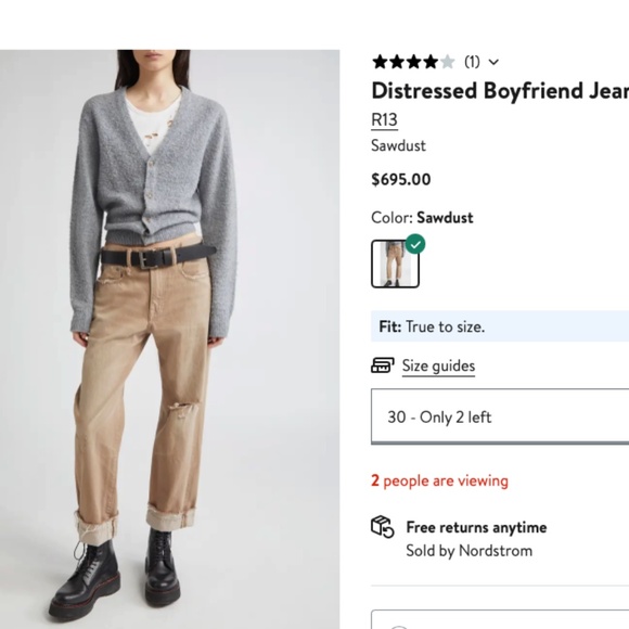 NWT R13 Distressed Boyfriend Jeans Sawdust 30 - Picture 2 of 15